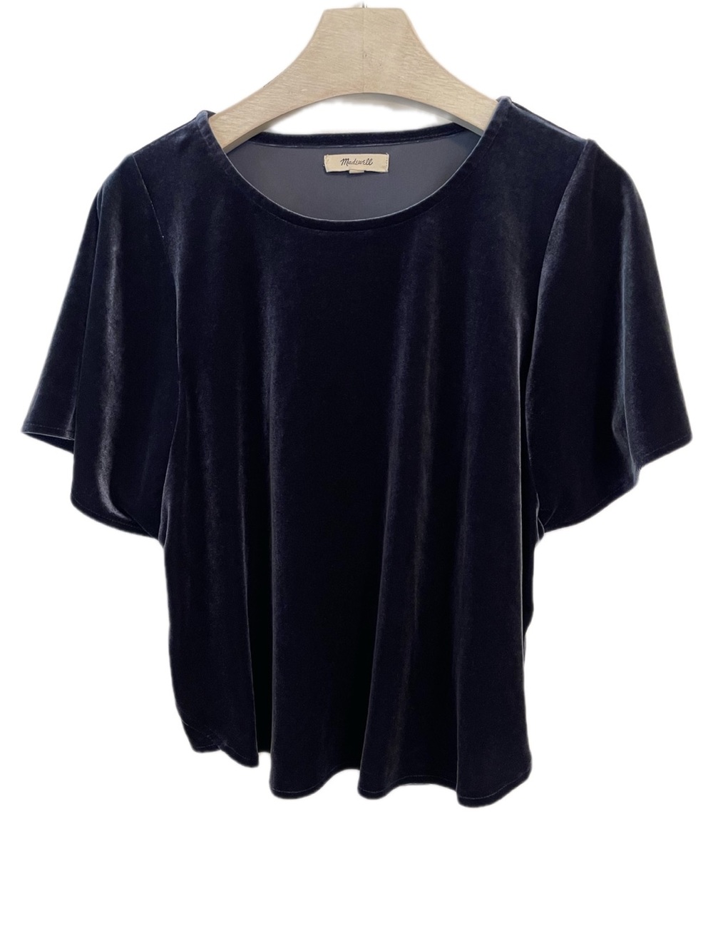 Madewell Top Blouse Shirt Small Blue Velvet Flutter Whimsigoth Dark Academia
